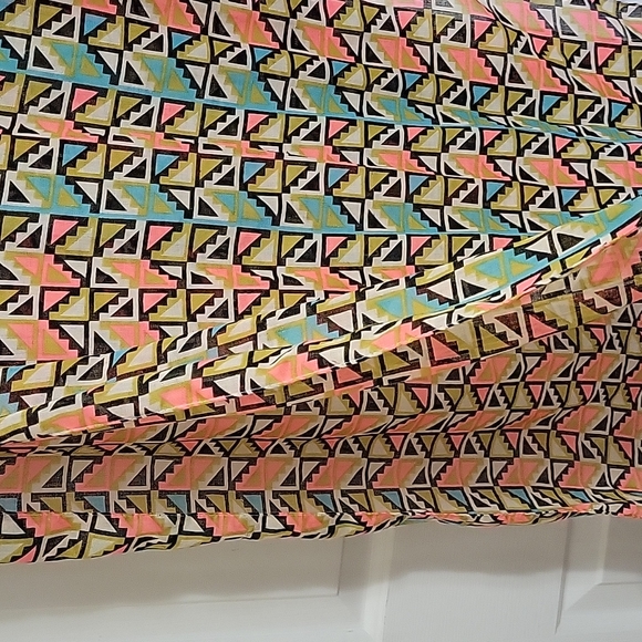 Geometric shape scarf small, blue, coral, tan, black - Picture 3 of 5